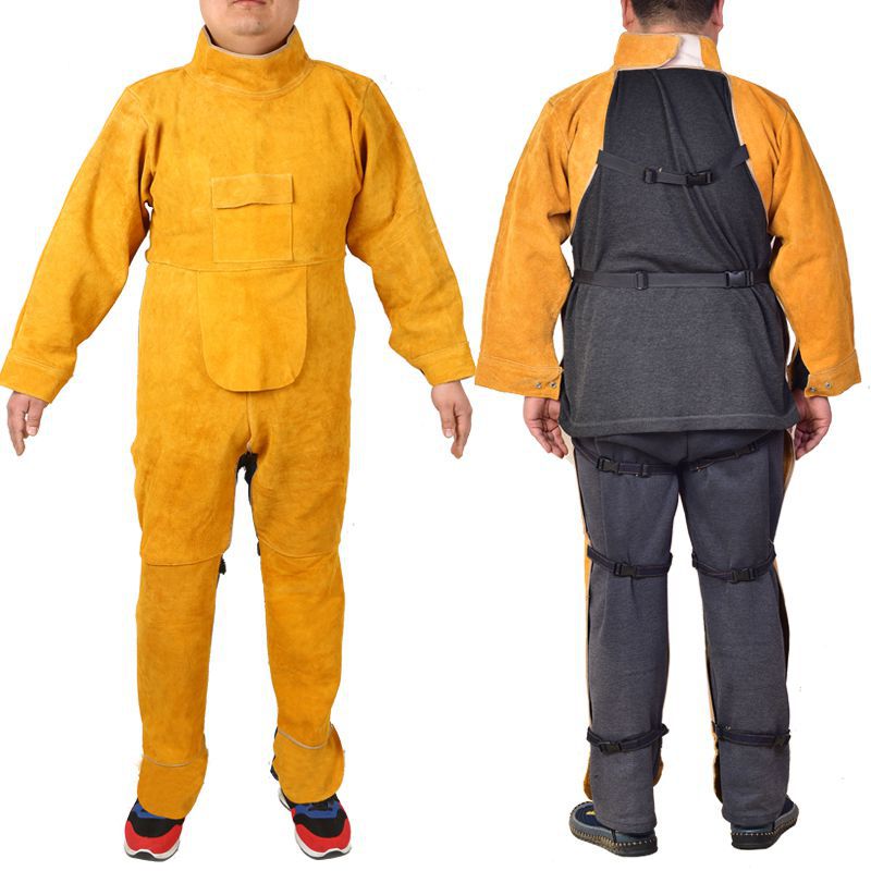 Leather Work Overalls - Lengan Panjang Las Pakaian Kulit Sapi