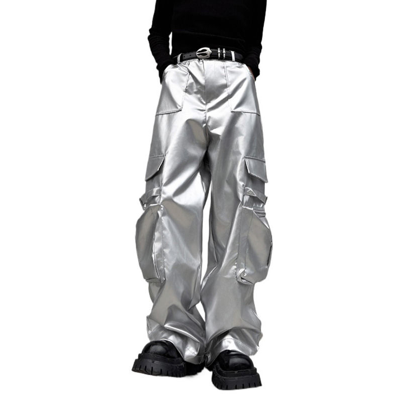 Leather Work Pants - Celana Kulit Perak Pria Streetwear Fashion