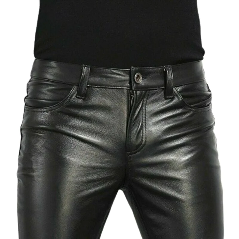 Leather Work Pants - Celana kulit PU pilihan untuk pria,