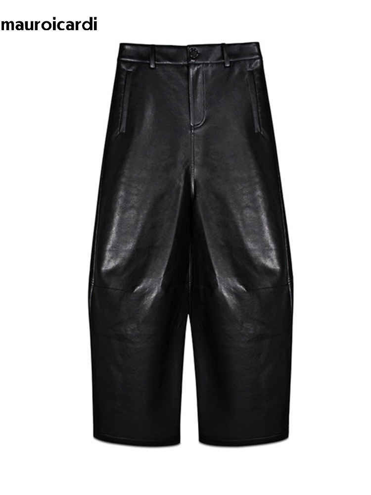 Leather Work Pants - Mauroicardi Celana Panjang Kulit PU Hitam