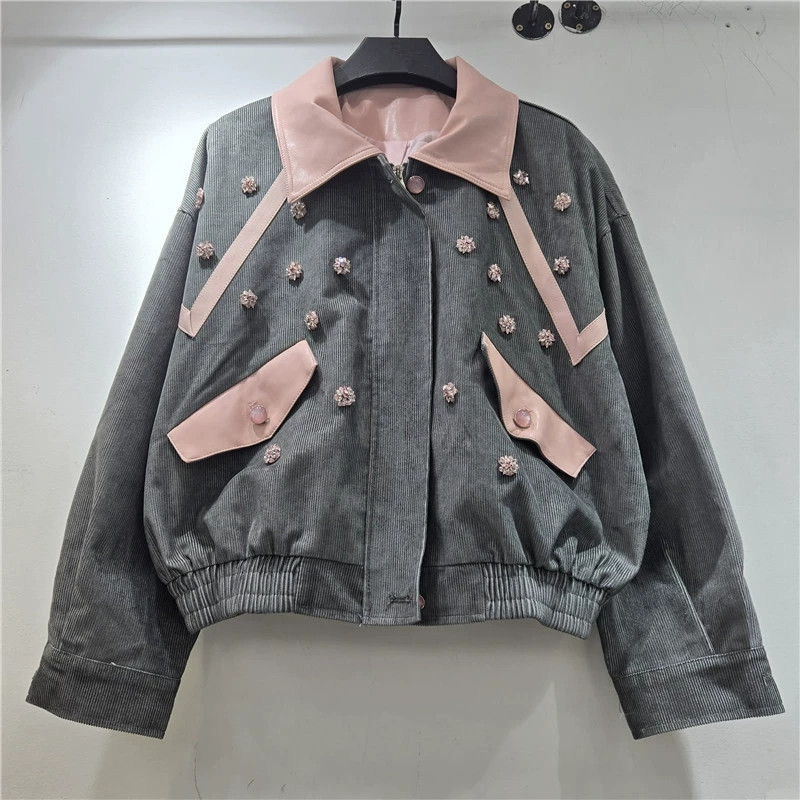 Jaket Corduroy Berhias Bunga M - Leatherwork Flowers ulasan dan harga